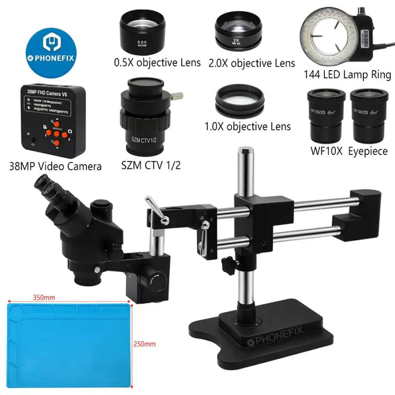 Stereo Trinocular Microscope Pcb - Mikroskop Stereo Lengan Ganda Hitam 3,5X-90X